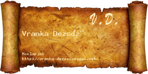 Vranka Dezső névjegykártya